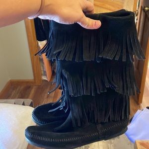 Minnetonka Black Fringe Boots